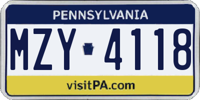 PA license plate MZY4118