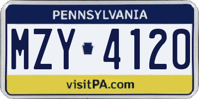 PA license plate MZY4120