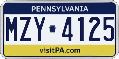 PA license plate MZY4125