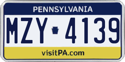 PA license plate MZY4139