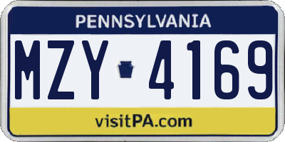 PA license plate MZY4169