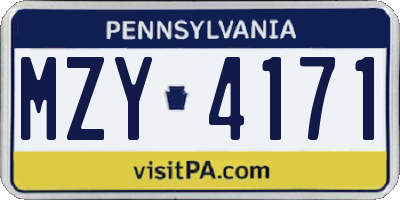 PA license plate MZY4171