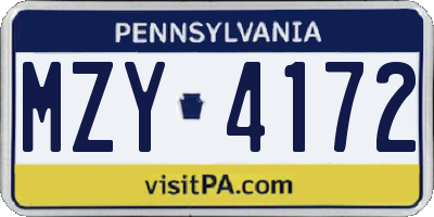 PA license plate MZY4172