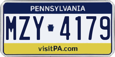 PA license plate MZY4179