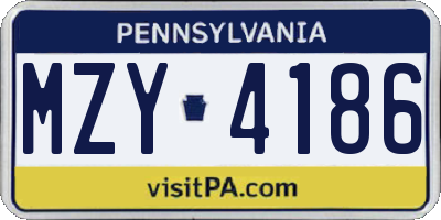 PA license plate MZY4186