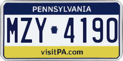 PA license plate MZY4190
