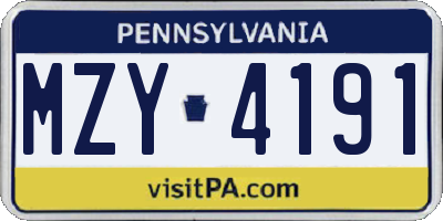 PA license plate MZY4191