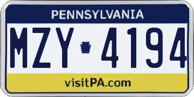PA license plate MZY4194
