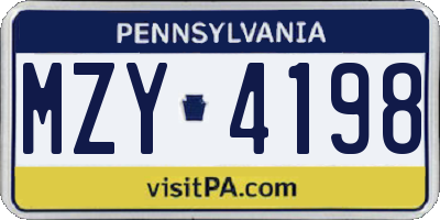 PA license plate MZY4198