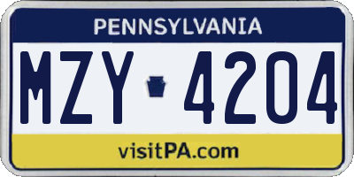 PA license plate MZY4204