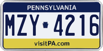 PA license plate MZY4216