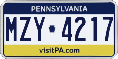 PA license plate MZY4217