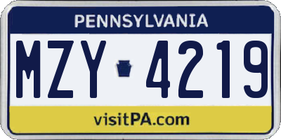 PA license plate MZY4219