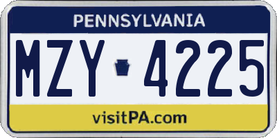 PA license plate MZY4225