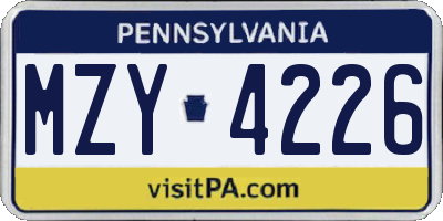 PA license plate MZY4226