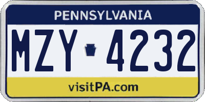 PA license plate MZY4232