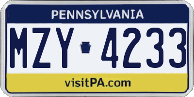 PA license plate MZY4233