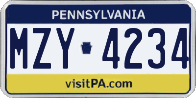 PA license plate MZY4234