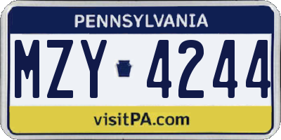 PA license plate MZY4244