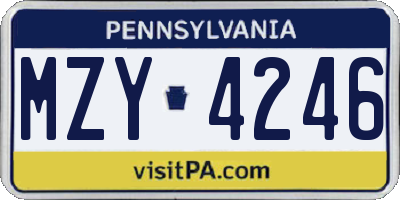 PA license plate MZY4246