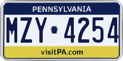 PA license plate MZY4254