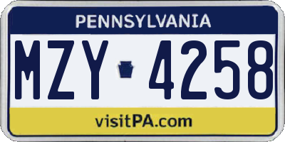 PA license plate MZY4258