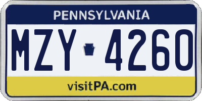 PA license plate MZY4260