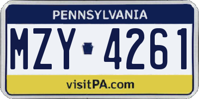 PA license plate MZY4261
