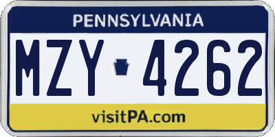 PA license plate MZY4262