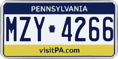 PA license plate MZY4266