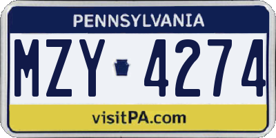 PA license plate MZY4274