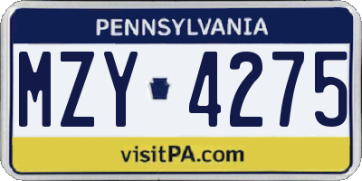 PA license plate MZY4275