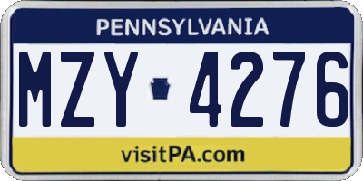 PA license plate MZY4276