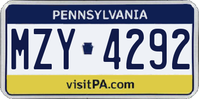 PA license plate MZY4292