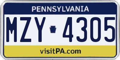 PA license plate MZY4305