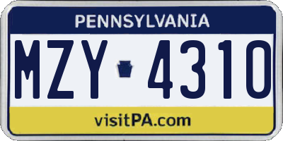 PA license plate MZY4310