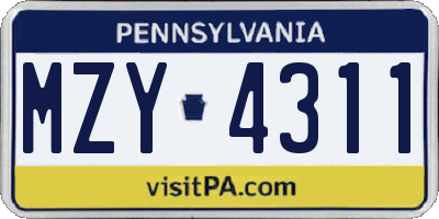 PA license plate MZY4311