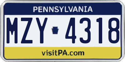 PA license plate MZY4318