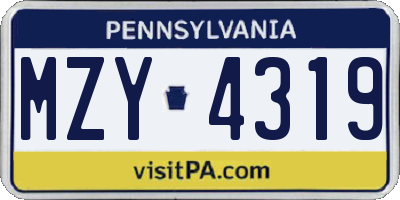 PA license plate MZY4319