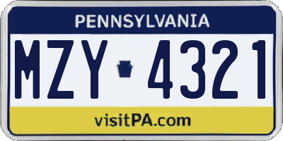 PA license plate MZY4321