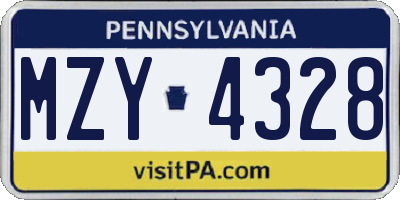 PA license plate MZY4328