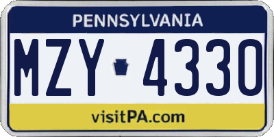 PA license plate MZY4330