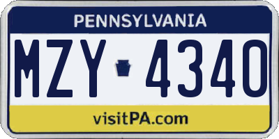 PA license plate MZY4340