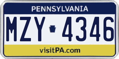PA license plate MZY4346