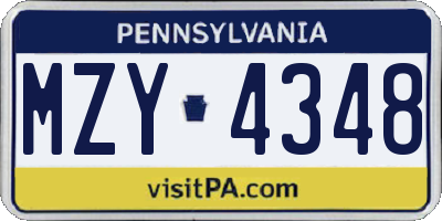 PA license plate MZY4348