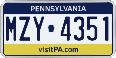 PA license plate MZY4351