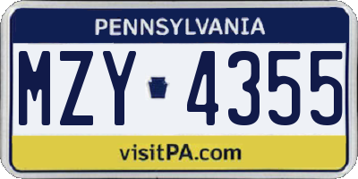 PA license plate MZY4355