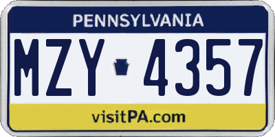 PA license plate MZY4357