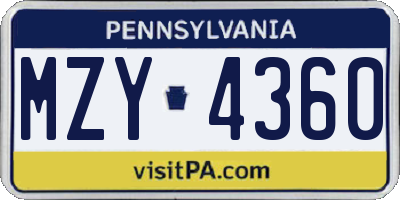 PA license plate MZY4360
