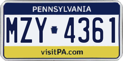 PA license plate MZY4361